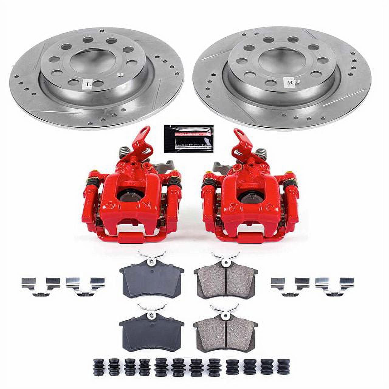PowerStop Rear Z23 Evolution Sport Brake Pad and Rotor Kit with Red Powder Coated Calipers Fits: VOLKSWAGEN Select Models KC5671A