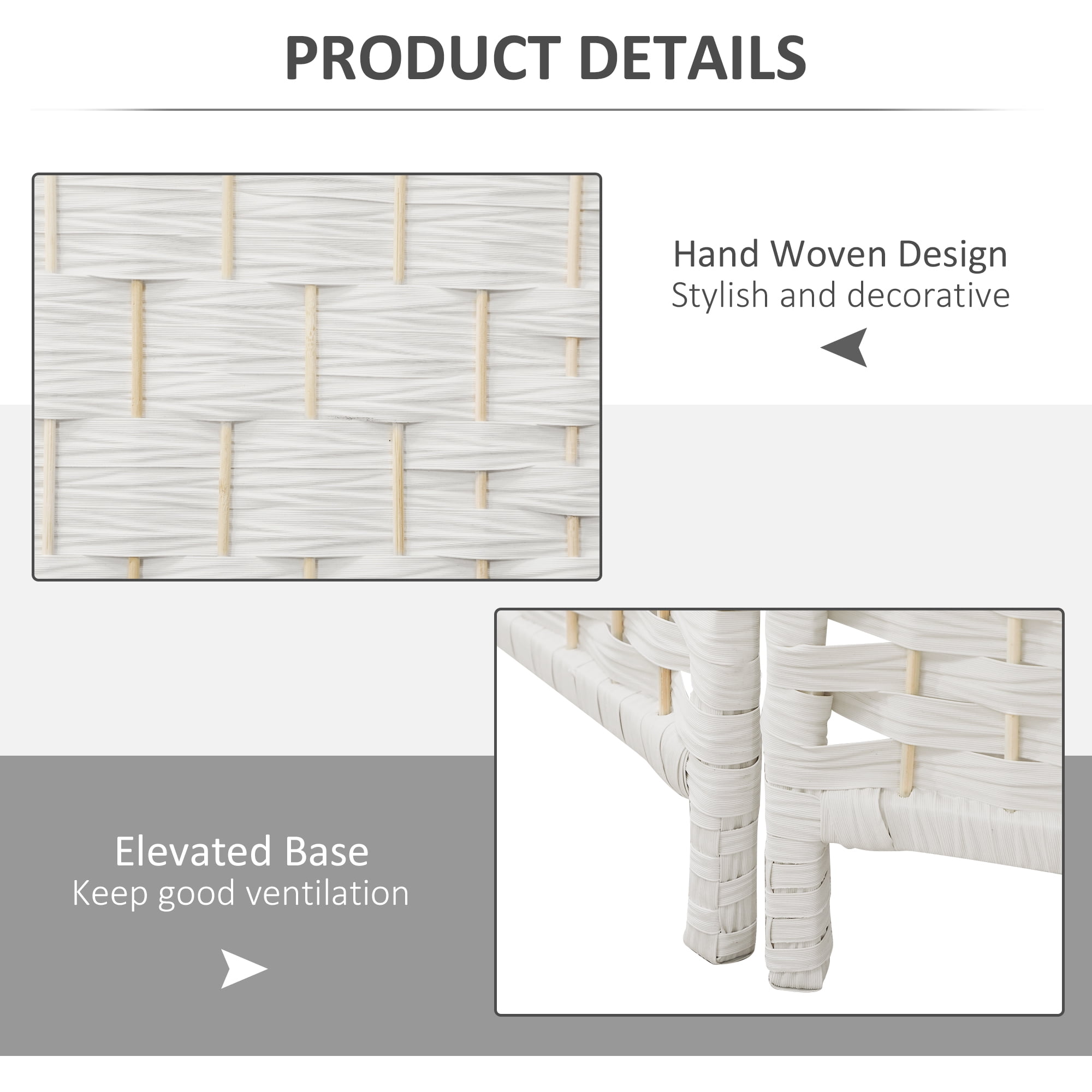 Room Divider, 3 Panel Folding Privacy Screen, 6FT Tall Portable Weave Partition Wall Divider for Bedroom, White