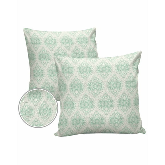 Pack of 2 Outdoor Pillow Covers, Vintage Floral Green Floral Pattern Middle Eastern Style Waterproof Square Throw Pillowcase Cushion Decorative Pillow Covers for Couch Patio Tent, 16x16 in