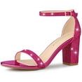 thumbnail image 1 of BLISSFUL STEP Women's Solid Color Glitter Ankle Strap Chunky Heels Sandals, 1 of 6