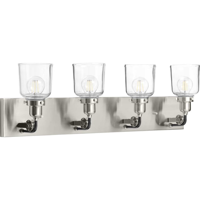 Progress Lighting P300229-009 Rushton Collection 4-Light Clear Glass Farmhouse Bath Vanity Light Brushed Nickel