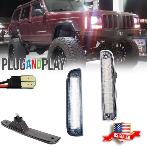 GTINTHEBOX Clear White LED Front Side Corner Parking Marker Lights For 1997-2001 Jeep Cherokee