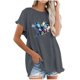 thumbnail image 1 of Blusa de manga corta con estampado regular de flecos y cuello redondo de algodón y cáñamo para mujer OAVQHLG3B Store  lin121212, 1 of 5