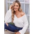thumbnail image 5 of Women'S Long Sleeve V Neck Lantern Blouse Dressy Casual Ribbed Knit Tunics Loose Fit Fall Shirts 2025 White M, 5 of 8