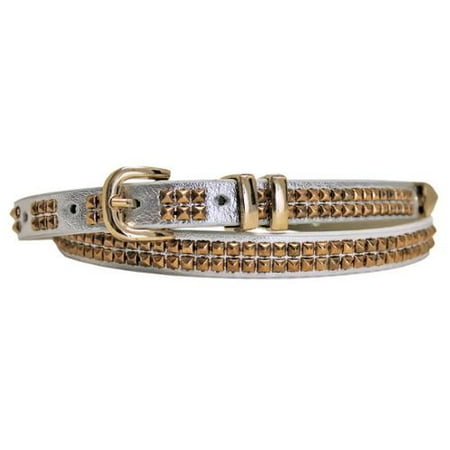 Luxury Divas Silver Thin Double Row Gold Stud Pyramid Spike Skinny Belt X-Large