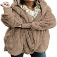 thumbnail image 1 of Women Hooded Cardigan Fuzzy Jacket Winter Open Front Fleece Coat Outwear with Pockets,Brown,S, 1 of 3