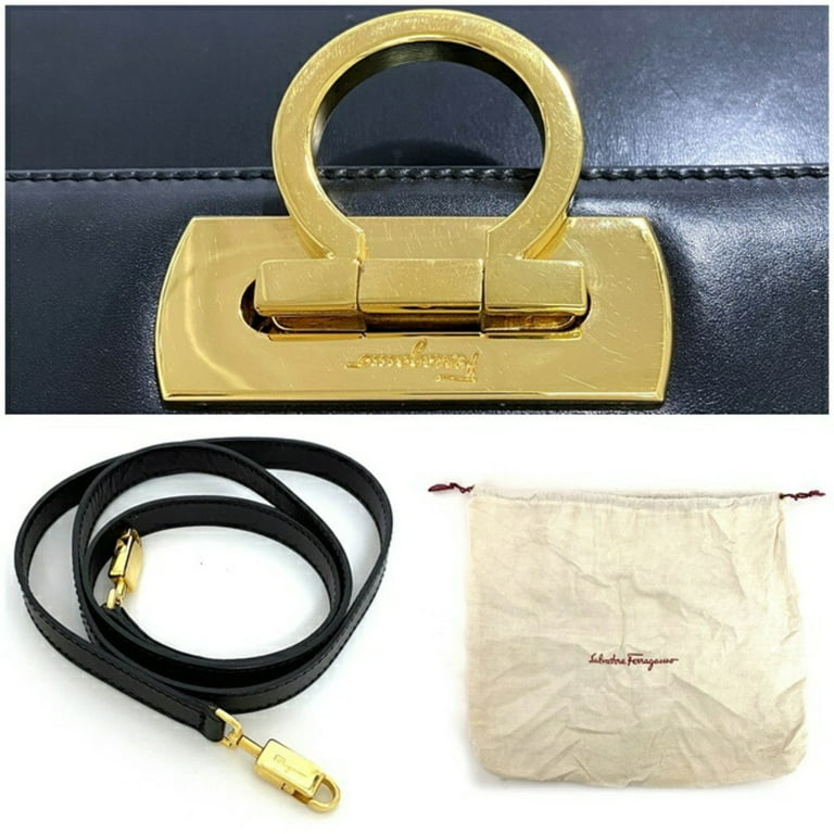 Pre-Owned Salvatore Ferragamo 2way Black Gold Gancini BX Pre-Owned Salvatore Ferragamo 2way Black Gold Gancini BX