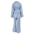 thumbnail image 3 of SAYOO Mujer Casual Homewear Pijama Conjunto Manga Larga Color Sólido Solapa Tops + Pantalones Largos Sueltos + Cinturón SAYOO Moda, 3 of 9