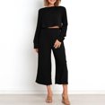 thumbnail image 3 of Traje De Pantalón Recortado Traje informal de 2 piezas para mujer, camisa de cintura alta, pantalones superiores, cuello redondo, atuendo diario Cgtredaw Negro S para Mujer, 3 of 6