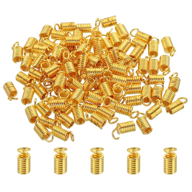 Unique Bargains Cord End Caps, 100Pcs 4x9mm Metal Spring Coil End Tips Crimp Terminators Caps Gold Tone