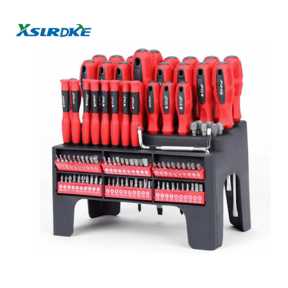 100-Piece Magnetic Screwdriver Set with Plastic Rack, Includes Slotted/Phillips/Torx Precision Drivers, Non-Slip Rubber Handles, Multi-Purpose Hand Tools, Ideal Gift for Handymen & DIY Enthusiasts