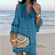 thumbnail image 2 of Vestido de encaje con cuello en V y hombros descubiertos para mujer - Vacaciones de verano en la playa - Cordón ajustable - Tejido de encaje - Tallas S-XXXXXL, 2 of 5