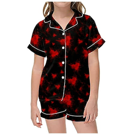 

Xiulive 2 Piece Sets Pajamas For Kids Children Graphic Print Short Sleeve Button Shirt Shorts Pajama Set Casual Soft Clothes set