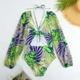 thumbnail image 6 of Levmjia Women's Modest Long Sleeve Printed One Piece Swimsuit High Elasticity Nylon Spandex High Waist Tummy Control Swimwear for Women Plus Size S - XL Vintage Leaf Print Bathing Suit, 6 of 9