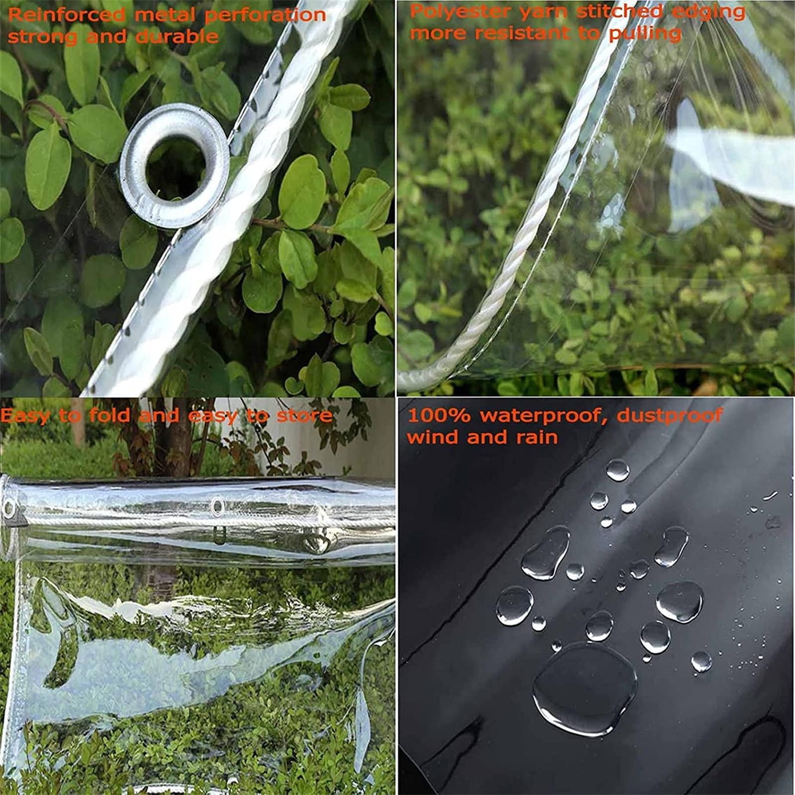 Yatlte Waterproof Clear Vinyl Tarps with Grommets Outdoor Clear Curtains, Heavy Duty Waterproof Transparent Patio Enclosure with Grommets Rope for Covering Chicken Coops Greenhouse Garden Plants