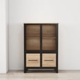 thumbnail image 2 of S-HOME Versatile Storage Cabinet Featuring 4 Iron Doors Adjustable Shelf Metal Frame For Kitchen Or Living Room, Black+Natural, 2 of 5