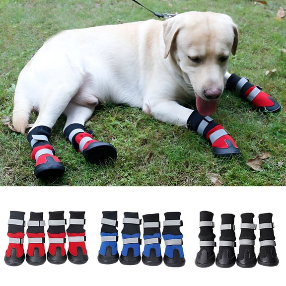 TELOLY 4Pcs Durable Dog Shoes, Large Dogs, Waterproof Adjustable Winter Dog Boots, Anti-Slip Rain/Snow Outdoor Warm Dog Shoes Protector for Running, Hiking, Walking