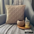 thumbnail image 3 of The HomeCentric Decorative Throw Pillow covers Beige 16"x16" (40x40 cm) Velvet Textured, Zari Gold Thread Embroidery Pillowcases For Sofa Chouch, Hotels, living, Bed Room, Geometric - Enchanted Beige, 3 of 9