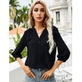 thumbnail image 4 of ZHENWEI Women's 3/4 Sleeve Henley V-Neck Button up Pleated Back Blouses Swiss Dot Blouse Tops Shirts, 4 of 7