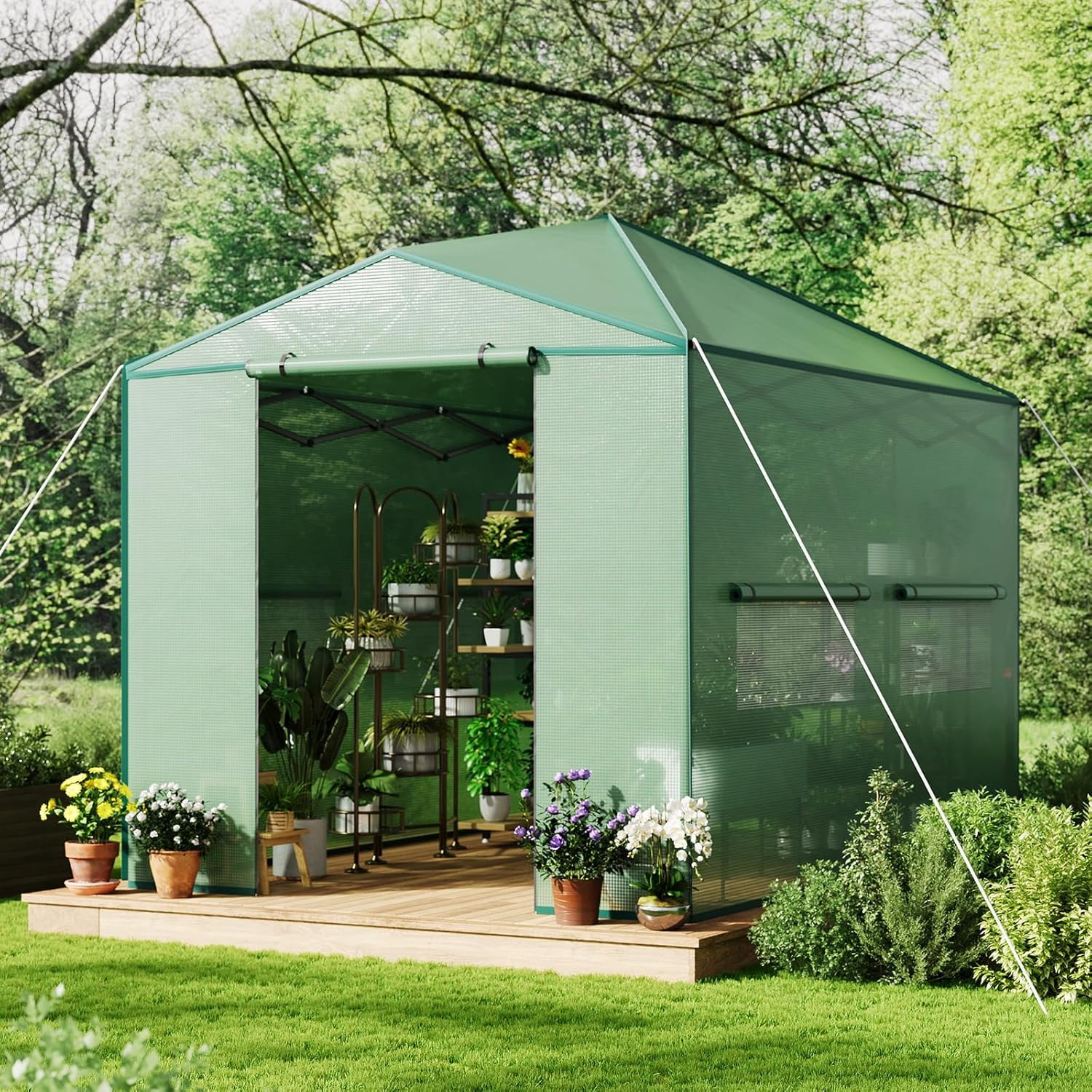 Garvee Pop up Walk-in Greenhouse, 8’x12’,  for Garden Patio Backyard, Green
