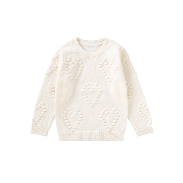 Bagilaanoe Little Girl Knitted Sweater Long Sleeve Heart Pattern