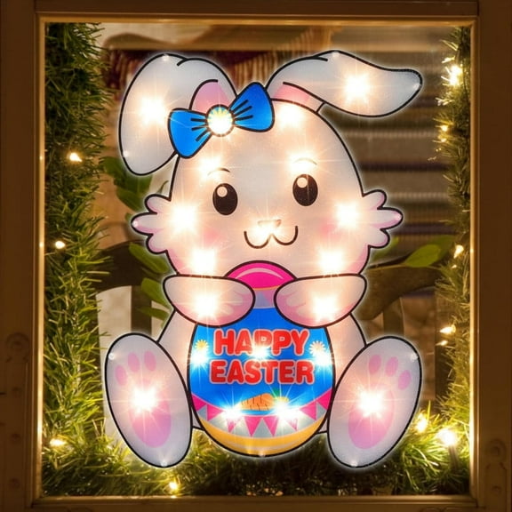 17" Lighted Easter Egg Window Silhouette，Bunny with Egg Easter Lighted Window Decoration