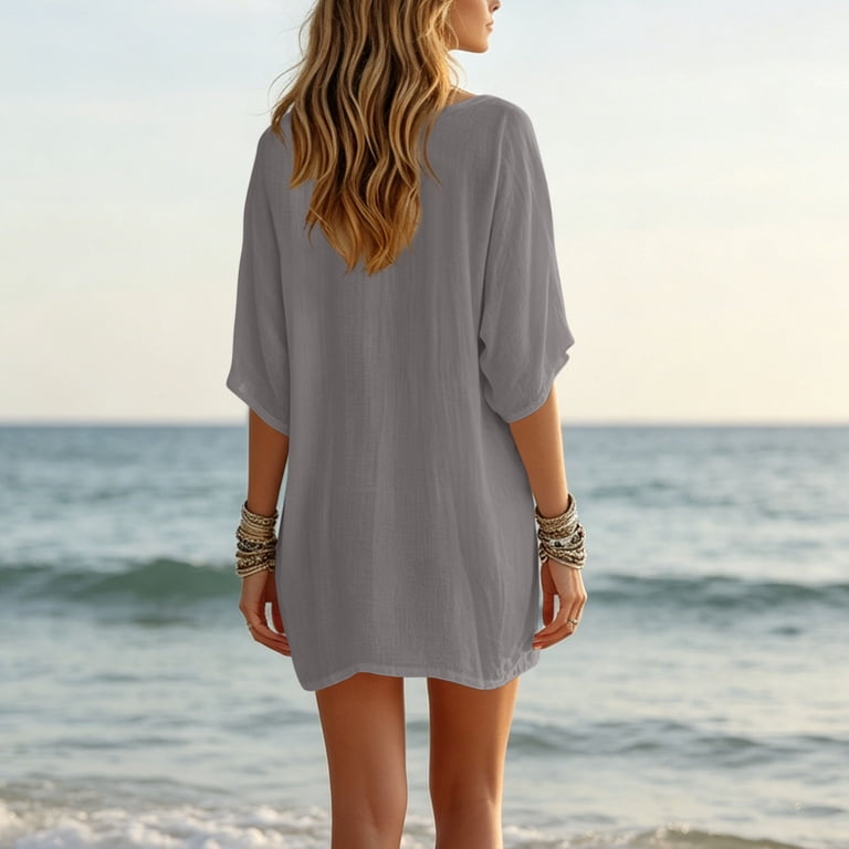 Oksale Going Out Dresses for Women Trendy Deeep V Neck Mini Dress Loose Lightweight Half Sleeve Summer Dress Gray S, Women's, Size: Small