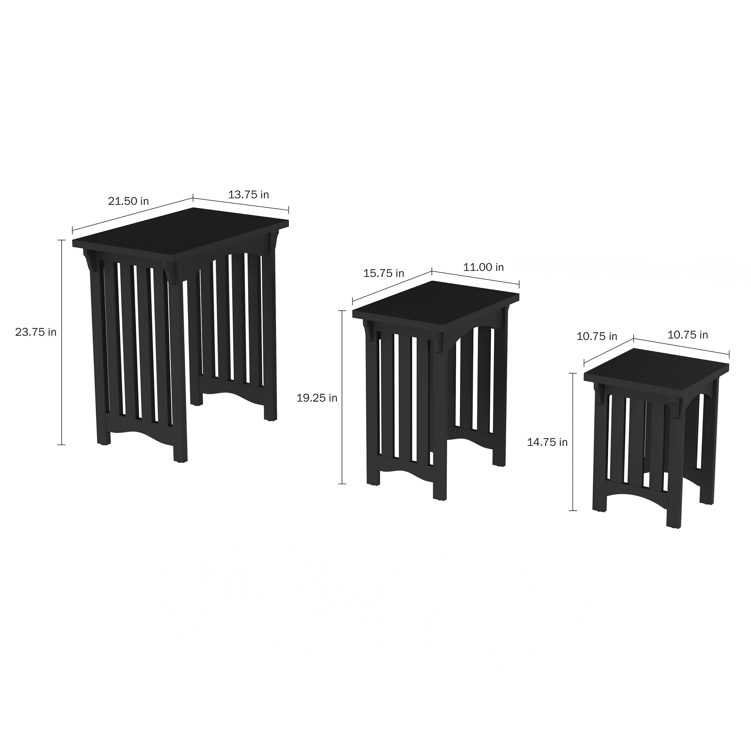 Nesting Tables-Set of 3, Traditional with Mission Style Legs by Lavish Home (Black)