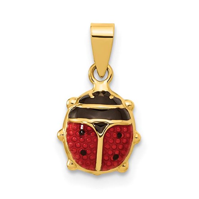 Quality Gold XCH688 14K Yellow Gold Polished Red & Black Enamel Ladybug Pendant