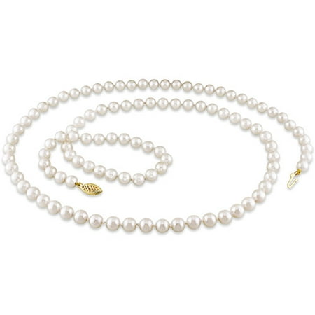 Miabella 6-6.5mm White Round Akoya Pearl 14kt Yellow Gold Strand Necklace, 30
