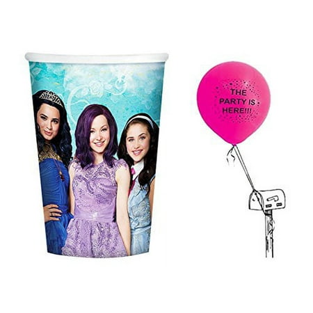 Descendants 16 9oz. Cups with The Party is Here Latex Balloon