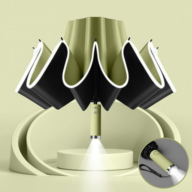 Xihbxyly Paraguas Plegable con Banda Reflectante de Seguridad, Diseño de Doble Ventilación Resistente Al Viento, Diseño Compacto de 10 Varillas, Apertura y Cierre Automáticos, Ideal para Viajes, Diám