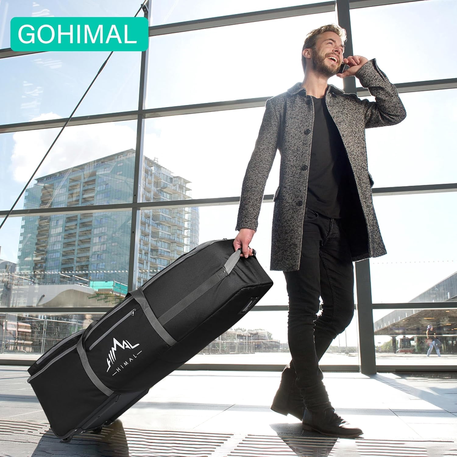 Golf Travel Bag with Adjustable Support Rod, 900D Heavy Duty Oxford Fabric Case for Airlines with Wheels