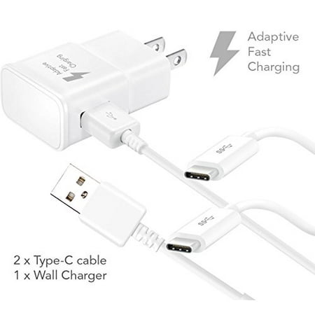 LG G5 Adaptive Fast Charger Type-C USB 2.0 Cable Kit by Ixir - {Wall Charger + 2 Type-C Cable} True Digital Adaptive Fast Charging uses dual voltages for up to 50% faster charging!