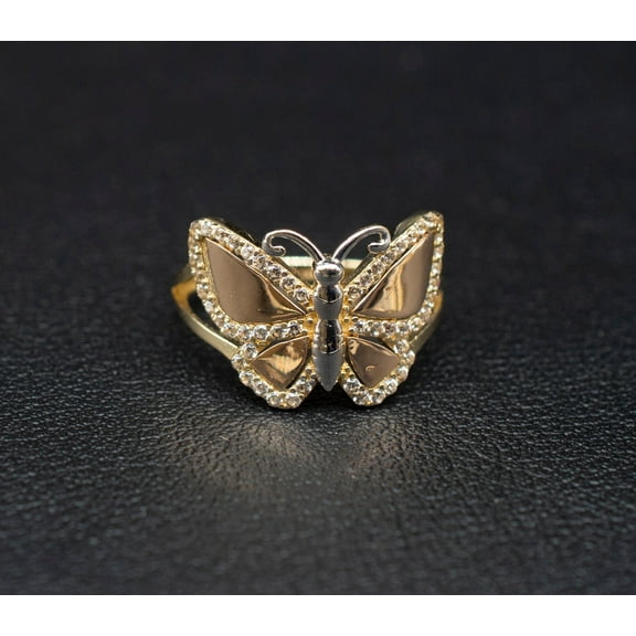 14k Real Solid Yellow Gold Butterfly Ring, 14k Solid Gold Women Dainty Ring, Butter Symbol Gemstone Gold Ring for Women, Gift, Gold Ring (Ring size:6 1/2;)