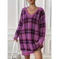 thumbnail image 4 of Robe Chandail Décontractée Automne Col en V Manches Longues Coupe Ample Motif Chaud Mini Robe Chandail Rose Taille, 4 of 8