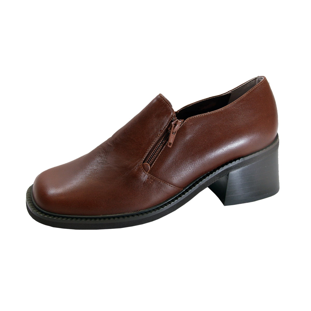 Leather Shoes with Side Zipper BROWN 