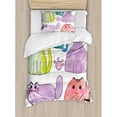 thumbnail image 3 of Kitten Duvet Cover Set King Size, Hand Drawn Colorful Cartoon Style Print Cute Domestic Cats Pets Paws in Watercolors, Decorative 3 Piece Bedding Set with 2 Pillow Shams, Multicolor, by Ambesonne, 3 of 3