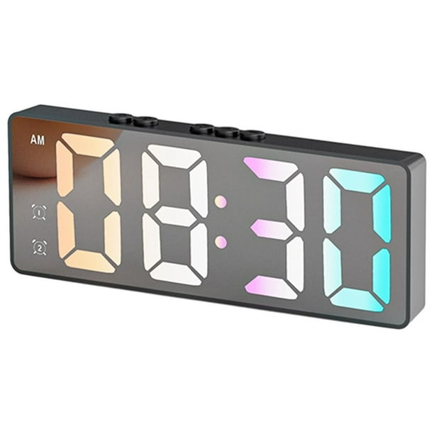Reloj despertador digital de 16 cm, reloj de noche portátil con batería y alarma dual. Negro