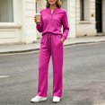 thumbnail image 2 of Two‑Piece Set for Women Solid Color Henley Neck Button Top & Drawstring High Waist Wide Leg Pants with Pockets for Any Occasion, 2 of 8