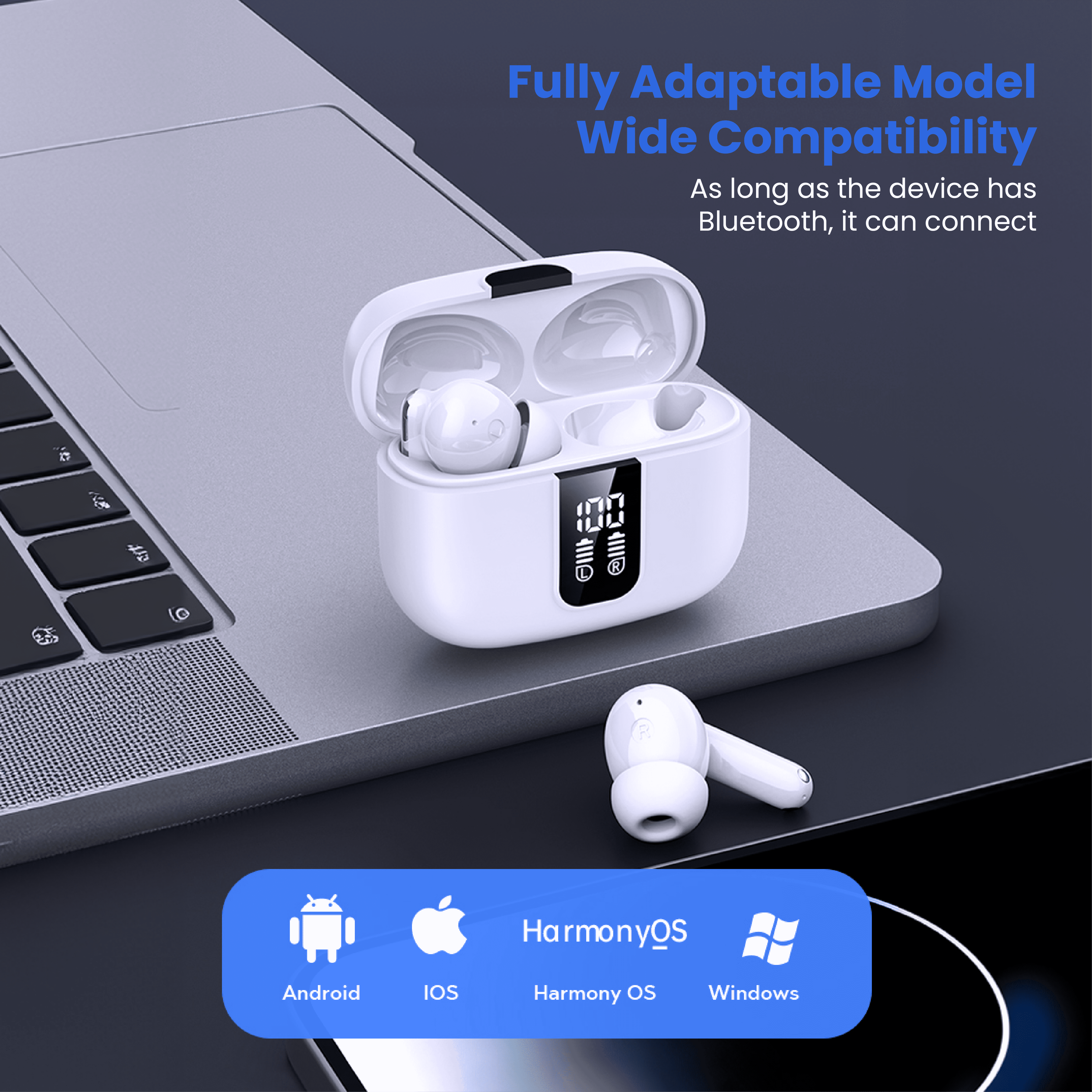 21X Bluetooth V5.3 Earbuds with Noise-Cancelling Mics, 60H Playback, Mini Case with Dual LED, for Android & Apple