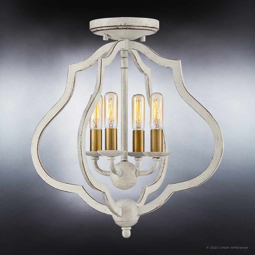 Luxury Art Deco Indoor Ceiling Light, 15.50''H x 15.00''W, with Moroccan Style Elements, Tudor Design, Burnished White Finish and Open Steel Frame, UQL4131