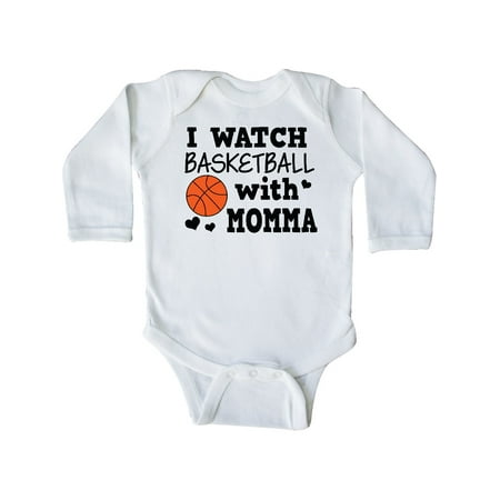 

Inktastic I Watch Basketball with Momma Gift Baby Boy Long Sleeve Bodysuit