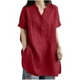 thumbnail image 2 of Jacenvly 2024 new ladies plus size tops tunic clearance Casual Women CasualSolid Color Shirts Short Sleeve Loose Tee Blouse soft Satiny Ruffle Trim Flouncev neck t shirts summer clothes for women Red, 2 of 7