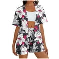 thumbnail image 3 of Mifsaly Two Piece Sets for Women Summer Tropical Print Vacation Beach Matching Clothing Oversized Short Sleeve Open Front Cardigan & Drawstring High Waisted Shorts, 3 of 8
