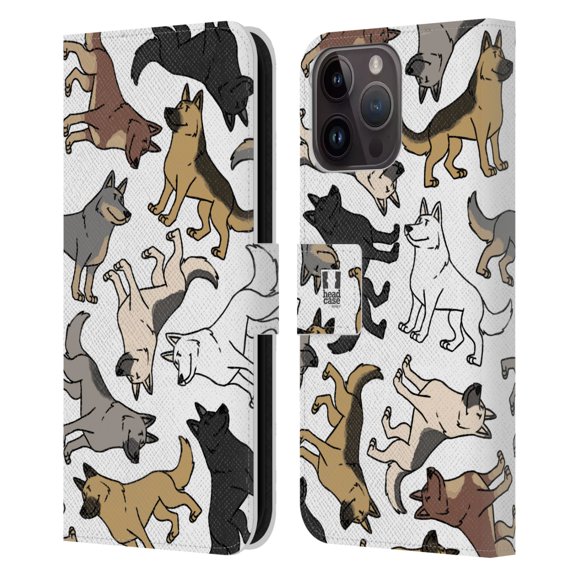 Head Case Designs Dog Breed Patterns German Shepherd Leather Book Wallet Case Cover Compatible with Apple iPhone 15 Pro Max