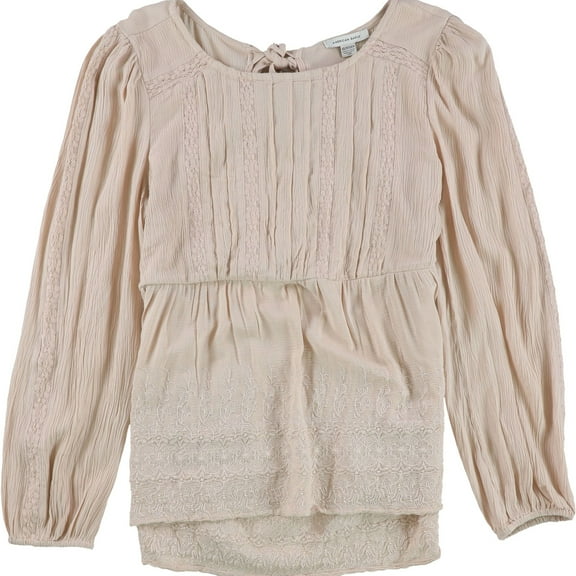 American Eagle Womens Lace Accent Peplum Blouse, Pink, Large