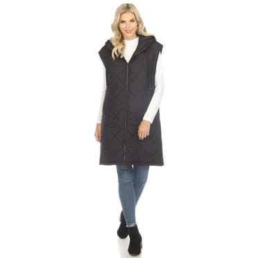 8931-01-XL Womens Diamond Quilted Hooded Puffer Vest, Black - Extra Large