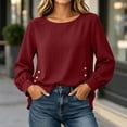 thumbnail image 5 of ClodeEU Women's Crew Neck Long Sleeve Side Button Split Tops,Casual Loose Solid Color Pullover Shirts ,Women's Plus S, 5 of 6