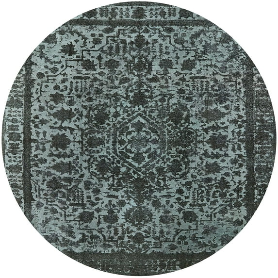 Ahgly Company Indoor Round Mid-Century Modern Light Slate Gray Oriental Area Rugs, 4' Round